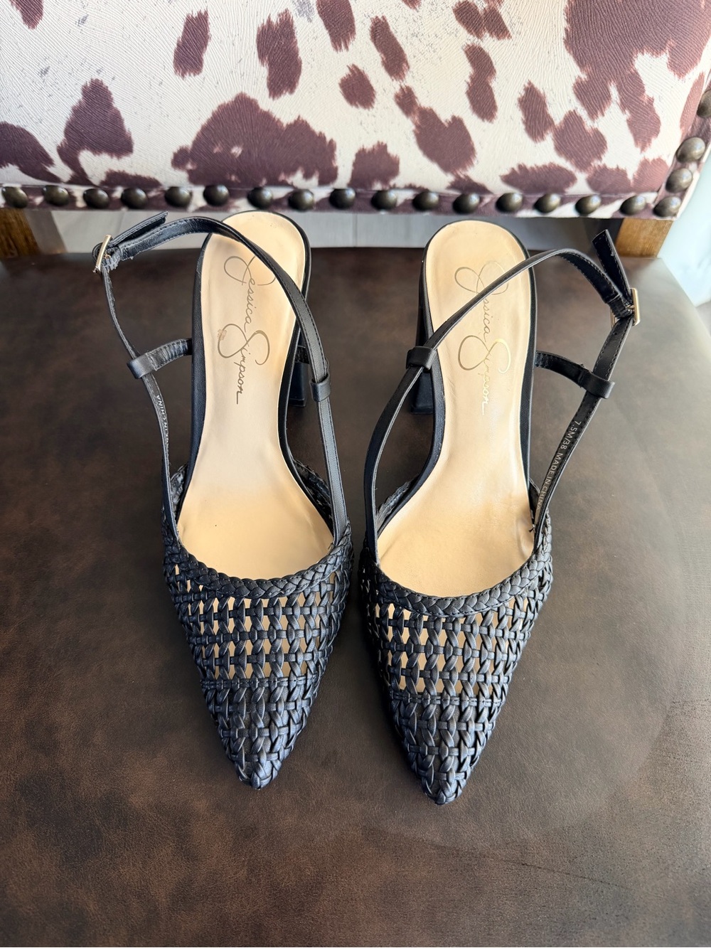 Jessica Simpson Black Woven Pointed-Toe Slingback Mules